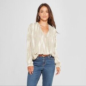 Knox Rose Blouse Women Size M Tie Dye Wrap Long Sleeve Boho Top